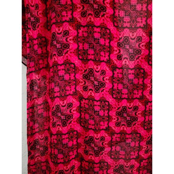 KIMONO/ROBE/COVER UP-LULAROE-Sheer-Red & Black-Black Fringe-Open Front-Size SM - Picture 5 of 13